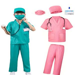 소년 소녀 재미 있은 할로윈 파티 옷 아동 의사 간호사 의상 V 넥 탑 바지 액세서리 정장 의료 외과 유니폼