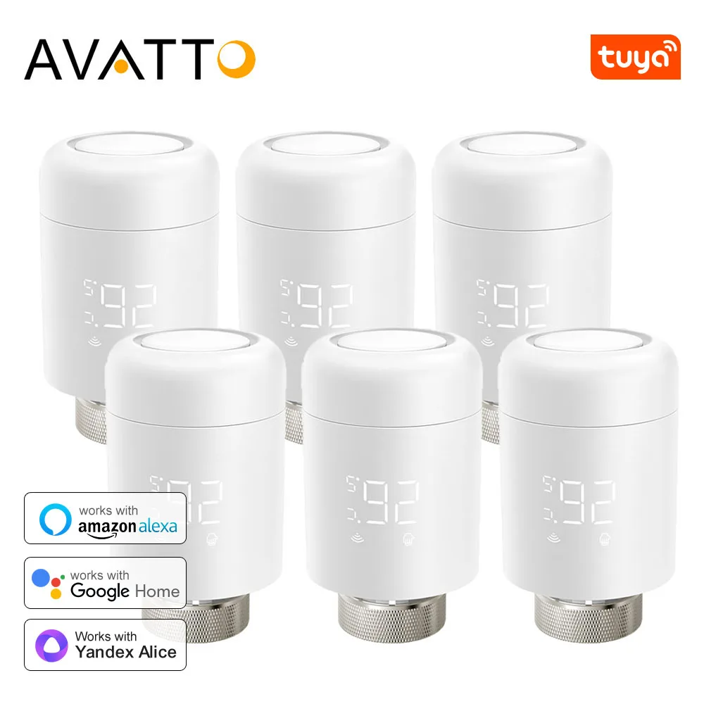 AVATTO Tuya 1-6PCS Wifi TRV 라디에이터 액추에이터 밸브 온도 조절 라디에이터 밸브 온도 컨트롤러 지원 Alexa Google 홈