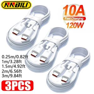 NNBILI 3개입 범용 120W 10A 고속 충전기 PD 듀얼 타입 C 퀵 차징 케이블 데이터 와이어 코드 아이폰 16 17 삼성 화웨이용