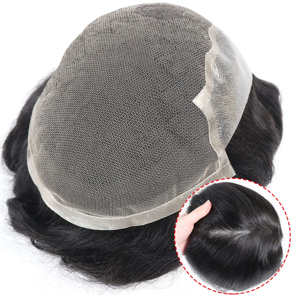 남성용 통기성 레이스 프론트 가발, 인모 교체 시스템, Q6 베이스, PU 토피 포함, 6*8, 6*9, 7*10/8*10 레이스