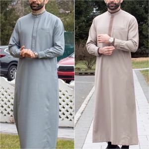 남성 수 놓은 Kaftan Thobe 캐주얼 노치 넥 Batwing 슬리브 긴 가운 복장 패션 남성 이슬람 의류 국경일
