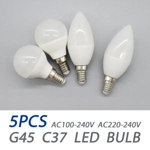 5팩 E14 LED 전구 7W G45 C37 AC 220V 110V 120V 친환경 미니 램프 깜박임 없음 3000K 4000K 6000K 전구