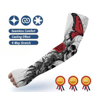고딕 해골 로즈 아트 남성용 아이스 슬리브 레트로 여성용 팔 슬리브 태양 보호 냉각 스포츠 야외 슬리브 부드러운 통기성