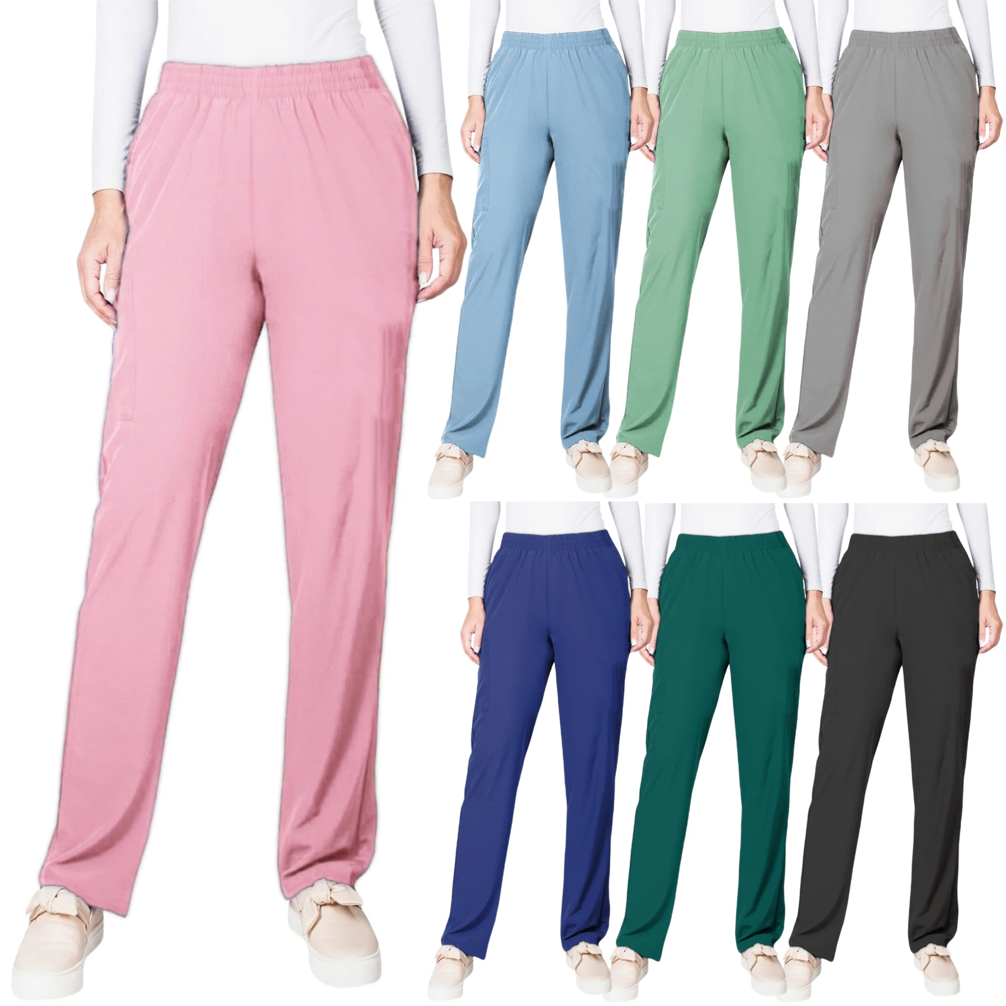 올 시즌 여성용 느슨한 간호사 바지 의료 작업 바지 핑크 바지 블루 닥터 화이트 바지 대형 신축성 바닥
