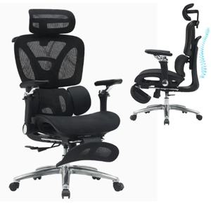 인체 공학적 사무실 의자 메쉬 시트 조절 가능한 머리 받침 상업용 의자 발판 지원 편안한 요추 의자 Ergonomique