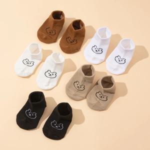 아기 양말 5켤레, 귀여운 곰 무늬 신축성 있는 발목 양말, 중성적인 아기 양말, 부드럽고 신생아에게 적합