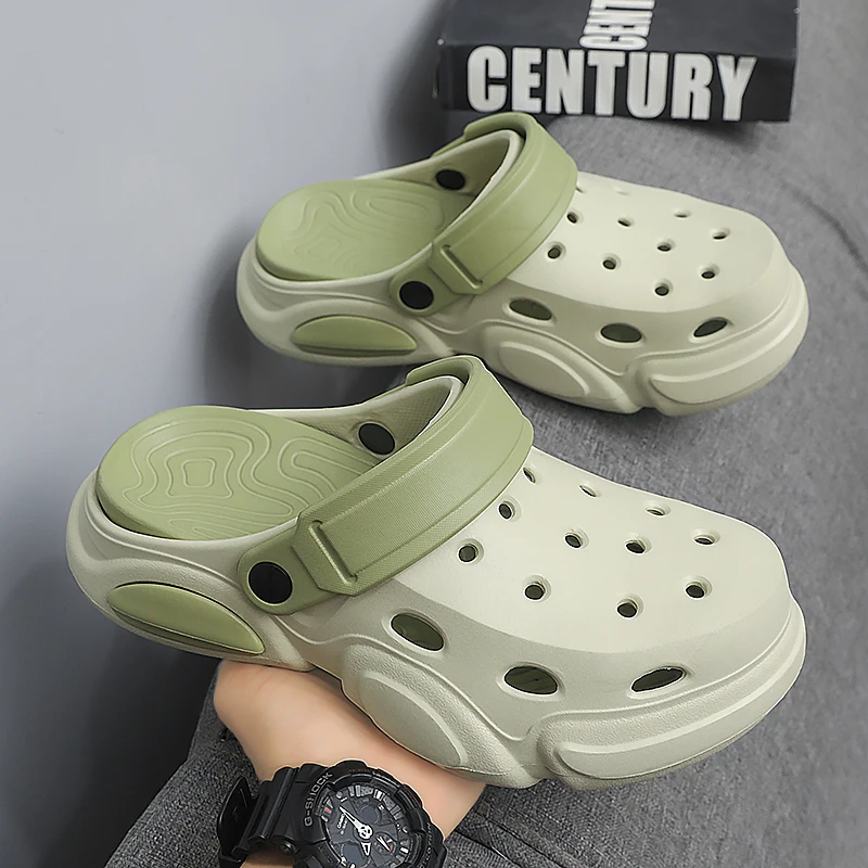 여름 남성 두꺼운 밑창 미끄럼 방지 통기성 발가락 캡 샌들 캐주얼 비치 슬리퍼