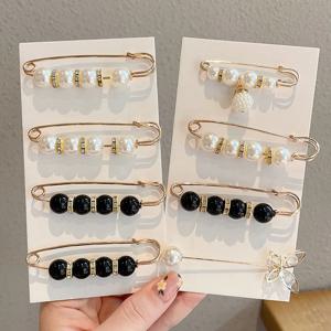 여성 허리 바늘 청바지 스커트 허리 큰 변화 작은 안티 실행 핀 진주 라인 석 옷깃 핀 의류 액세서리