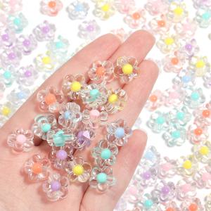 100 개/몫 아크릴 꽃 구슬 투명 해바라기 구슬 매트 꽃 중간 구슬 보석 만들기위한 느슨한 스페이서 비즈