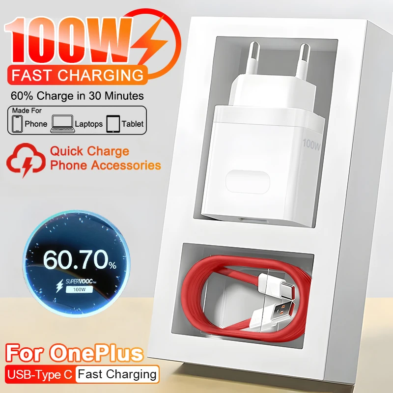 오리지널 100W SuperVOOC 고속 충전기 Oneplus 13 13r 12r 12 11 10 Ace 5 Pro Nord CE 2 3 4 라이트 폰 어댑터 USB 타입 C 케이블