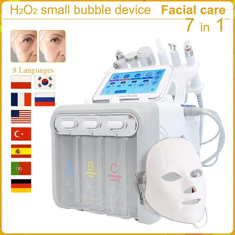 7 in 1 아쿠아 필링 하이드로 더마브레이션 머신 아쿠아 필링 딥 클렌징 페이스 리프팅 모공 여드름 관리 워터 옥시젠 전문가용