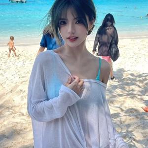 여성용 비키니 수영복 커버업 얇은 자외선 차단 의류 해변 모래 온천 수영용 아우터 메쉬 코트