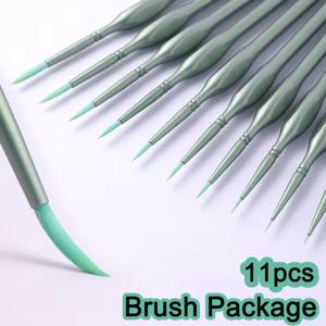 삼각형 손잡이가 있는 11개 미니어처 페인트 브러쉬: 고품질 - 아크릴, 수채화, 공예품, 모델