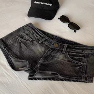 HOUZHOU 빈티지 블랙 데님 반바지 여성 섹시한 갸루 낮은 허리 반바지 여성 Y2k 펑크 레트로 여름 streetwear 짧은 청바지 슬림 업