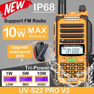 2025 바오펑 UV S22 PRO V2 IP68 방수 10W 파워 무전기 타입-C 충전기 FM 라디오 UHF VHF 장거리 업그레이드 UV-9R Plus