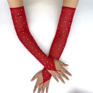 49CM 여성 패션 전자 음악 축제 섹시한 메쉬 반짝 이는 후크 손가락 장갑 탄력 얇은 코스프레 무대 공연