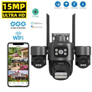 3화면 3렌즈 15MP HD WIFI IP 카메라 10MP 듀얼 렌즈 카메라 자동 추적 IP66 방수 CCTV 비디오 보안 카메라 iCsee