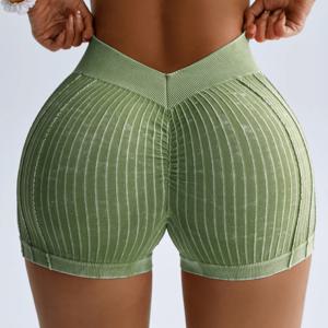 여성용 짐 샌드 워시 반바지 V 백 바이커 스크런치 스포츠 스레드 팬츠 요가 피트니스 운동 트레이닝 하이웨이스트 타이즈 스포츠웨어