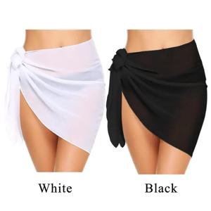 여름 여성 50x180cm 블랙 쉬어 사롱 비치 커버 비키니 랩 수영복 듀얼 사용 수영복 투명한 목도리 스카프 스커트