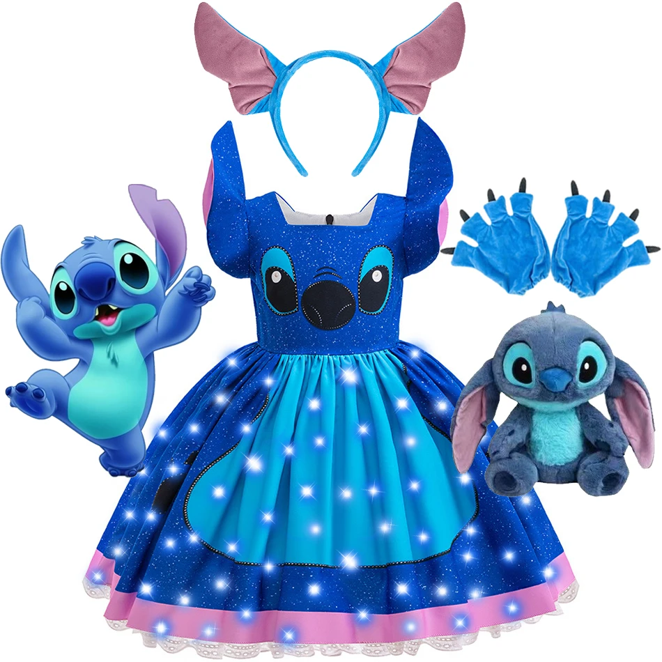 여자 스티치 드레스 2-10Yrs 할로윈 코스프레 의상 스티치와 릴로 변장 복장 어린이 판타지 만화 역할 놀이 세트