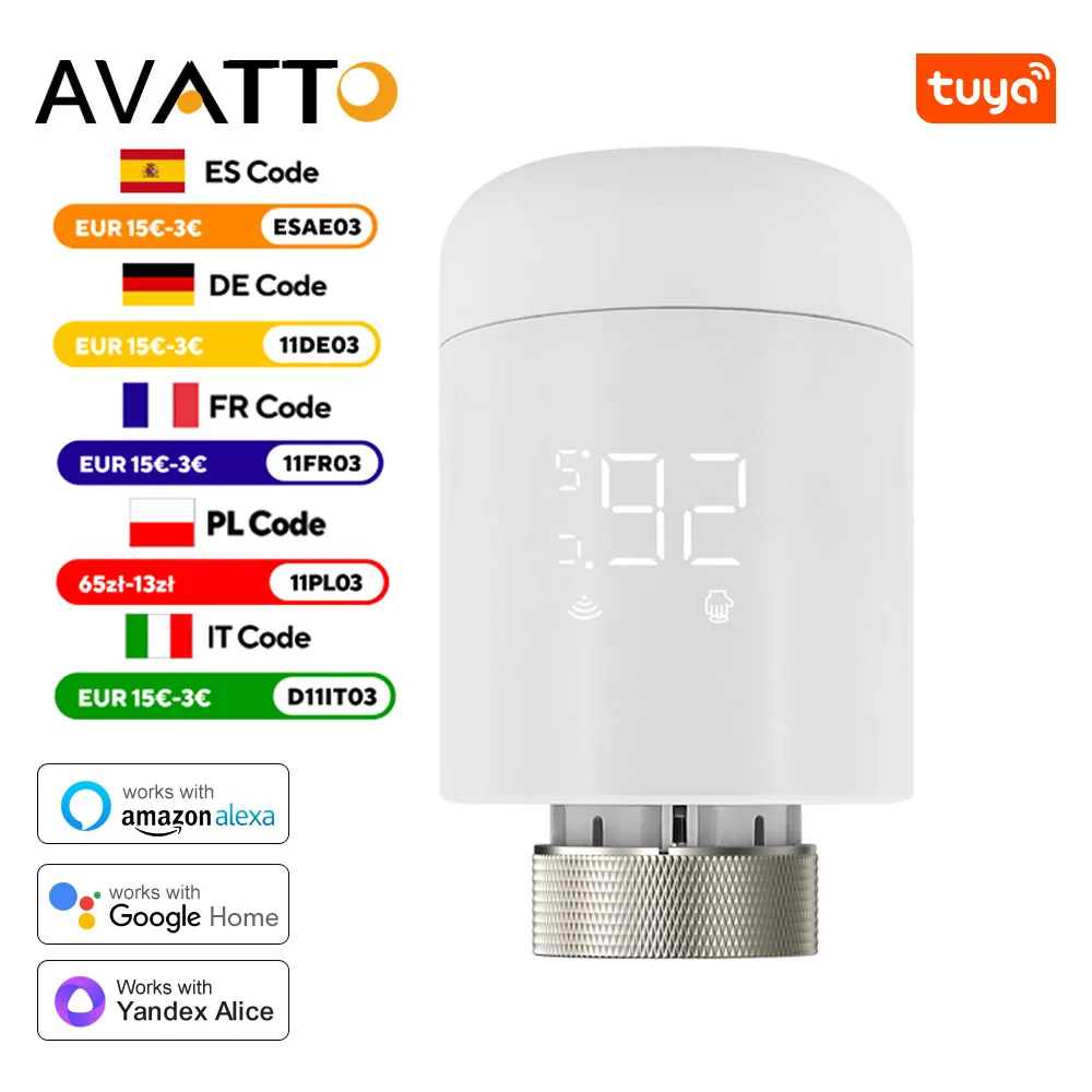 AVATTO Tuya 1-6PCS Zigbee TRV 라디에이터 액츄에이터 밸브 Alexa Google 홈용 온도 조절 라디에이터 밸브 온도 컨트롤러