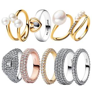 925 스털링 실버 담수 양식 진주&스파클링 지르코늄 반지 커플 선물 주얼리