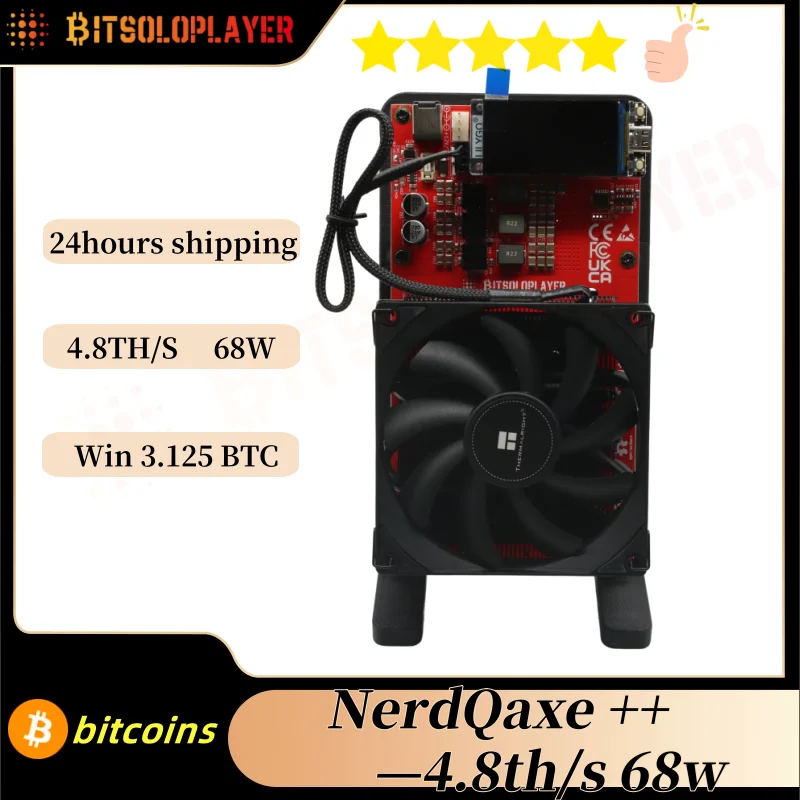 비트코인 ​​광부 100% 새로운 NerQaxe ++ 4.8th/s 68W 광부 BTC SHA-256 광업 기계(120W PSU 포함)
