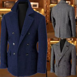 헤링본 빈티지 남성 정장 트위드 블레이저 영국산 울 혼방 더블 브레스티드 경량 캐주얼 스포츠 코트 포멀 재킷 신상품