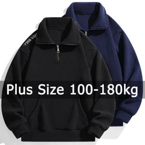 플러스 사이즈 남성 스웨트셔츠 하프 집업 긴팔 풀오버 6XL 7XL 100-175kg 단색 상의 가을 겨울 빅 사이즈 남성 의류