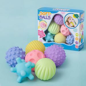 6개 유아 감각 발달 공 세트 – 부드러운 질감의 촉감 및 마사지 딸랑이 공, 아기 초기 발달 촉각 장난감