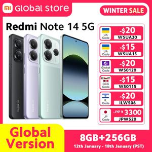 【브랜드+】 샤오미 레드미 노트 14 5G 글로벌 버전 NFC 스마트폰 MTK 디멘시티 7025-울트라 108MP 카메라 45W 터보 충전