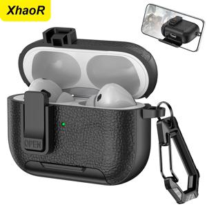 새로운 에어팟 프로 3세대 보호 케이스, 안전 잠금 기능이 있는 보이지 않는 폰 스탠드 가죽 질감 커버