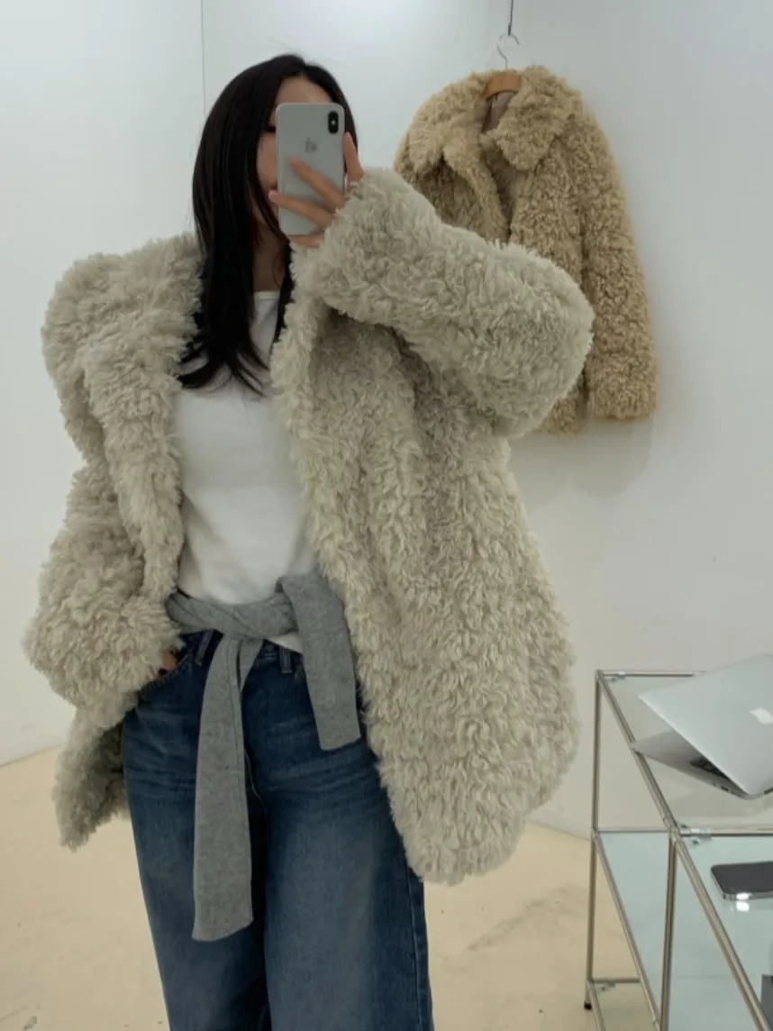 시크한 한국 스타일 인조 퍼 면 안감 따뜻한 외투 봄 가을 겨울 출퇴근 친화적 레귤러 핏 온라인 독점