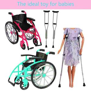 1 세트 소형 접이식 재활 휠체어 DIY 현실적인 목발 모델 장난감 인형 액세서리 장식