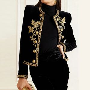 모디걸 여성 가을 겨울 금색 자수 재킷 2025 신상 벨벳 긴 소매 라운드 넥 버튼 크리스마스 휴일 여성 코트
