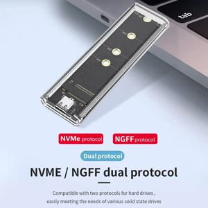 M.2 NVME PCIe NGFF SATA 듀얼 프로토콜 SSD 케이스 클리어 USB 타입 C PCI-E M2 SSD 투명 외장 하드 디스크 박스