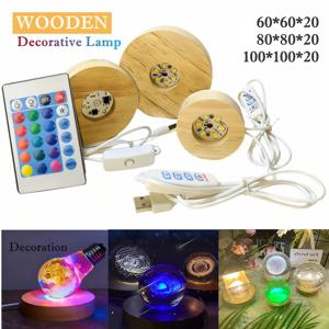 디밍 가능한 나무 USB 스위치 데스크탑 장식 조명 컬러풀 그라데이션 리모컨 조명 베이스 디스플레이 라이트 장식품