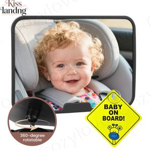 360 °   회전 가능한 아기 카시트 거울, 베이비 온 보드 표시등 포함, 뒷좌석 유아용 HD 안전 후방 거울