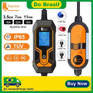 Feyree 32A 7KW Type2 EV 휴대용 충전기 11KW 16A 3 상 5M 케이블 EVSE 충전 박스 전기 자동차 용 차량용 충전기 CEE 플러그