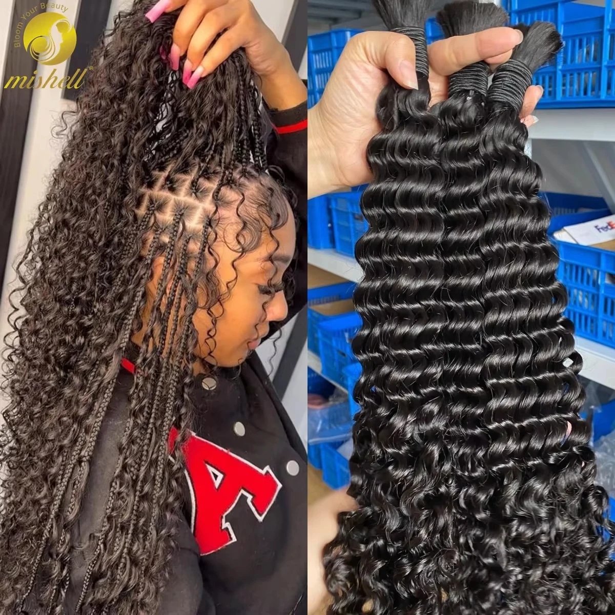 자연 인간의 머리카락 26 28 인치 깊은 물결 대량 인간의 머리카락 Boho 머리띠 없음 씨실 16A 버진 곱슬 머리 확장