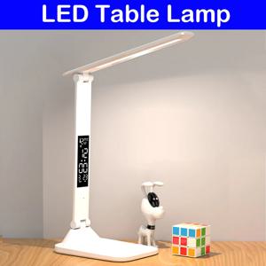 접이식 테이블 램프 USB 독서 터치 디밍이 가능한 눈 보호 알람 시계 온도계 LED 책상 램프 USB 충전 야간 조명