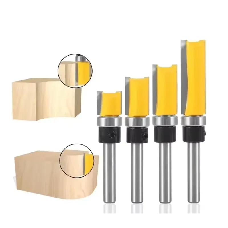4개, 1/4인치 생 베어링 가이드 패턴 라우터 비트 - 양날 직선 커터가 있는 목공 가장자리 트리밍 도구