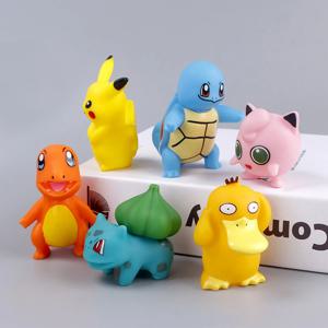 6PCS 포켓몬 애니메이션 피규어 피카추 장난감 모델 Charmander Psyduck Squirtle Jigglypuff Bulbasaur Kawaii Collect Dolls Kids Gift
