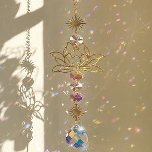 1pc Suncatcher 원예 공예 황금 연꽃 AB 다채로운 워터 드롭 펜던트 크리스탈 장식 펜던트