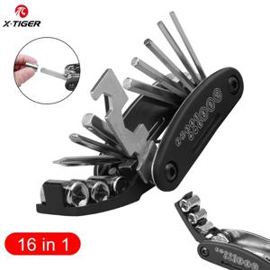 X-TIGER 자전거 타이어 레버가 있는 자전거 멀티툴 키트, 육각 스포크 렌치, 접이식 미터법 수리 도구 세트, 16 in 1