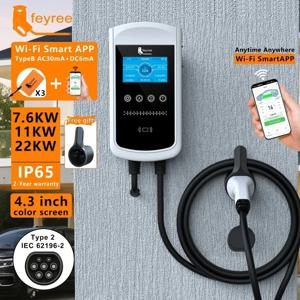 Feyree Type2 EV 충전기 32A 7.6KW 충전 스테이션 차량용 충전기 11KW 22KW 3상 EVSE Wallbox 4.3인치 화면 스마트 APP 제어