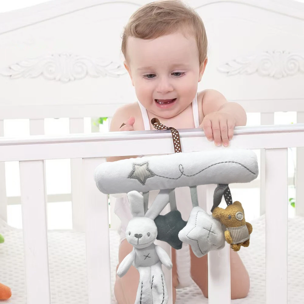 새로운 아기 침대용 토끼 딸랑이 안전 시트 플러시 장난감 다기능 아기 수면 동반자 걸이 장식 선물