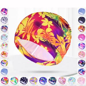 Pleated Fabric 수영 모자 여성 남성 꽃 하트 별 인쇄 수영 풀 수상 스포츠 긴 머리 탄성 나일론 입욕 모자 터번