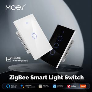 MOES Tuya ZigBee 전등 스위치 터치 유리 패널 내화성 중립 와이어 필요 Alexa Google 홈으로 원격 제어 작업