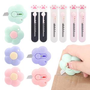 6/12 Pcs 귀여운 상자 커터 텔레스코픽 다기능 칼 세트 미니 고양이 발톱 오프너 골판지 커터 미니 작은 칼 아트 나이프